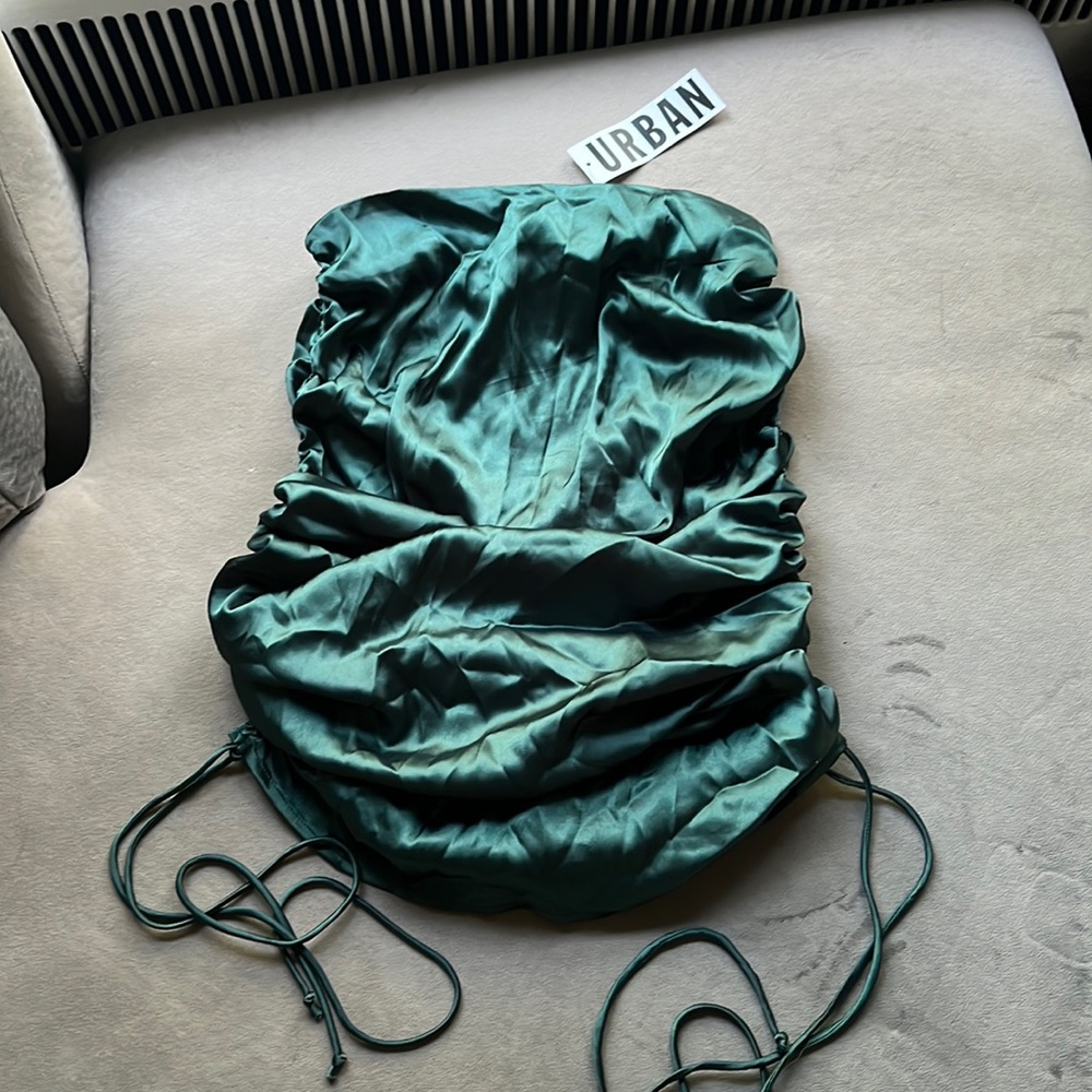 Urban Outfitters Silk Green Tube Top with drawstring ties - size small